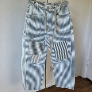 Free People We The Free  Moxie Barrel Jean Railroad Strip Color Green